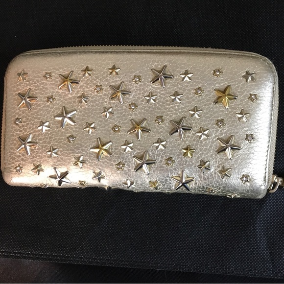 JIMMY CHOO Metallic Gold Lambskin & Silver and Gold Stars Continental Zip Wallet - Picture 14 of 17